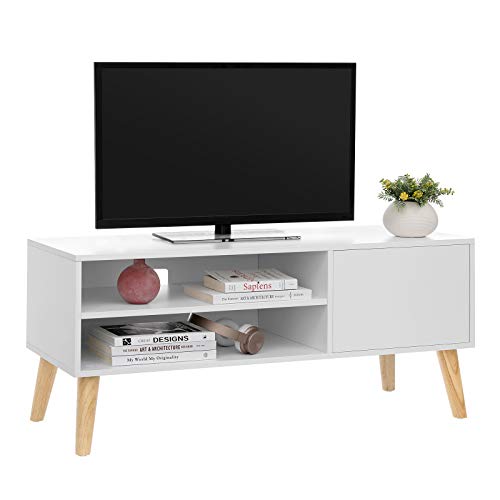 Scandinavian TV Stand, Retro TV Console, Entertainment Centre for Flat Screen TV, Gaming Consoles, in Living Room, Entertainment Room, Office, White