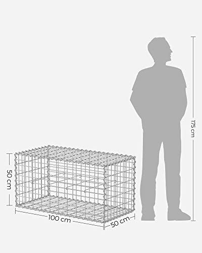 Gabion  Stone Basket, Gabion Basket, Wire Fence, with 5 x 10 cm, Fine Mesh, Stainless Galvanised Steel, 100 x 50 x 50 cm, Garden Decoration, Plant Wall, Silver