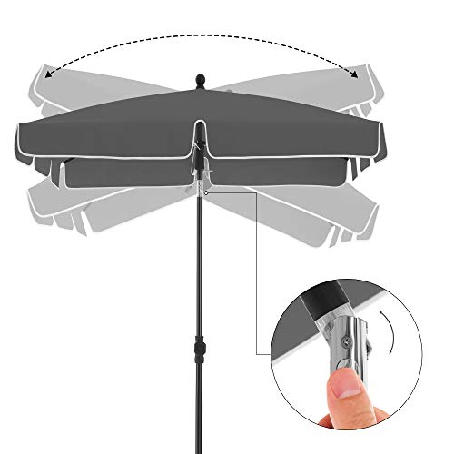 Rectangular Balcony Parasol 2 x 1.25 m, UPF 50+ Protection, Tilting Sunshade, PA-Coated Canopy, Carrying Bag, Garden Terrace, Base Not Included, Grey