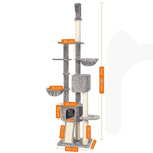 Floor-to-Ceiling Cat Tree, 2.4-2.6 m, Cat Tower, Light Grey