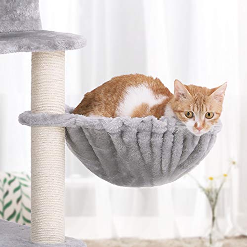 Cat Tree, Tall Cat Tower, 2 Caves, Light Grey