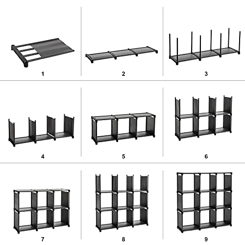 9-Cube DIY Storage Shelves, Open Bookshelf, Closet for Family Study, Organiser Rack, Cabinet in Living Room, Black