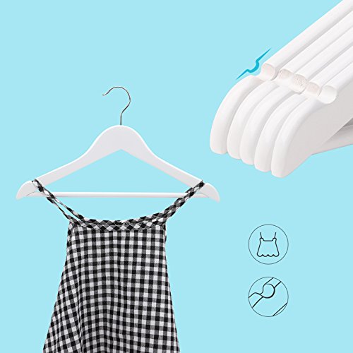 Children's Clothes Hangers Solid Wood, Pack of 20, with Bridge and Notches, 360° Rotating Hook White 35cm