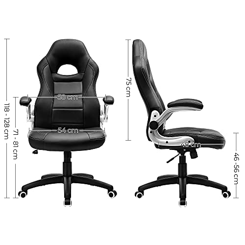 Gaming Chair, Gaming & Racing Chair, E-sports Chair, High Back Office Chair, Adjustable Height, Flip Up Arms, Tilt Mechanism, Black