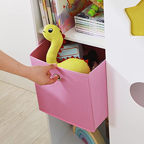 Toy and Book Organiser for Kids, Multi-Functional Storage Unit with Boxes, Shelves, Storage Rack for Children’s Room, Playroom, White, Blue, Pink, and Yellow