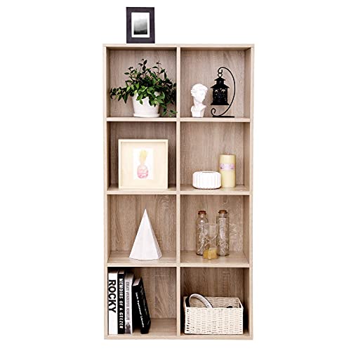 8-Cube Storage Bookshelf, Wooden Bookcase and Display Shelf, Freestanding Cabinet Unit for Office, Living Room, Bedroom, Oak Colour