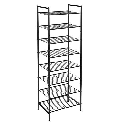 8-Tier Slim Shoe Rack, Shoe Storage Organiser Stand, 16-24 Pairs of Shoes, Space-Saving with Large Capacity, Vertical Metal Shoe Shelf Storage, 44.6 x 30.5 x 128.5 cm, Black