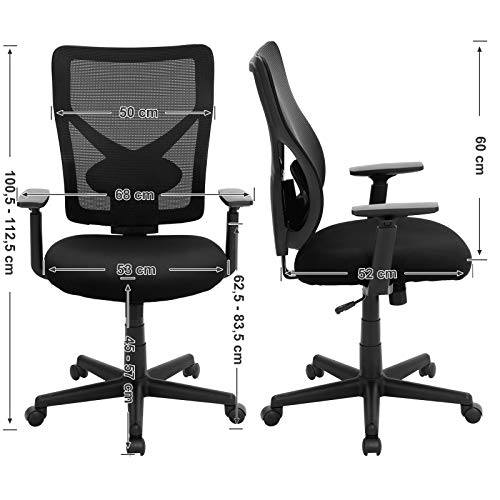 Mid-back Mesh Office Chair, Swivel Ergonomic Chair with Tilt Mechanism, Padded with Inner-Spring, Adjustable Lumbar Support, Armrests, Loading Capacity of 120 kg, Black