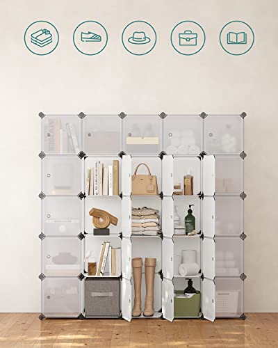 15-Cube DIY Storage Organiser Unit, Plastic Closet Cabinet, Wardrobe, with Doors, for Clothes Shoes Toys Books, Easy to Assemble, White