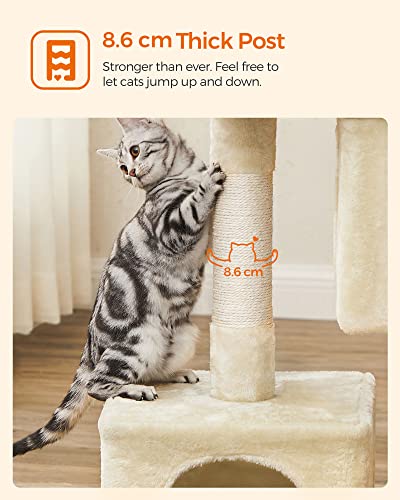 Cat Tree, Compact Cat Condo with 2 Caves, Beige