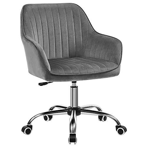 Office Swivel Chair with Velvet Cover, Foam Padding, Height Adjustable, for Study, Bar, Light Grey