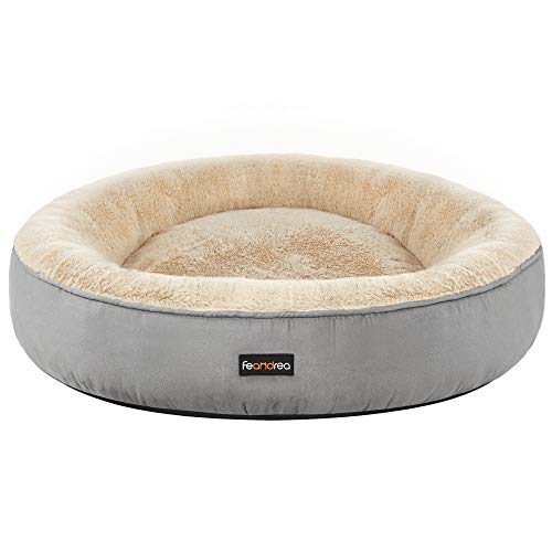 Dog Bed, Doughnut Cat Bed, Round, 70 cm Dia, Light Grey