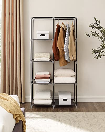 Fabric Wardrobe, Clothes Storage Organiser with 2 Hanging Rails, 6 Shelves, Customisable Design, 88 x 45 x 168 cm, for Bedroom, Department, Black