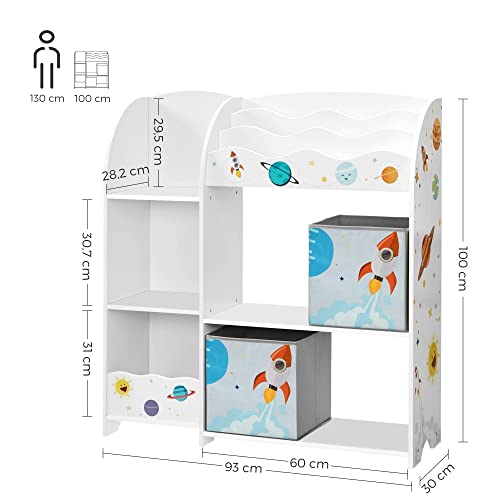 Toy and Book Organiser for Kids, Multi-Functional Storage Unit with 2 Storage Boxes, High Capacity, Universal Theme, for Playroom, Bedroom, Living Room, White