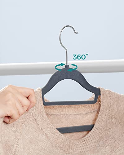 Velvet Hangers, Set of 20 Clothes Coat Hangers, Non-Slip, with Tie Bar and 360° Swivel Hook, Space-Saving, 0.6 cm Thick, 43.5 cm Long, for Dresses Trousers, Light Grey