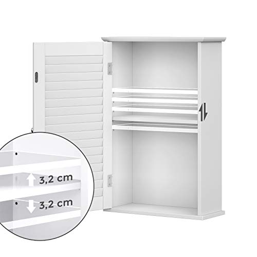 Wall Cabinet, Hanging Bathroom Storage Cabinet, Medicine Cupboard with Adjustable Shelf and Shutter Door, 40 x 16 x 60 cm, Wooden, White