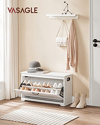 Shoe Cabinet with Cap, Bench with Adjustable Inner Dividers, Hinged Door, with Side Handles, for Hallway, 80 x 30 x 46 cm, White