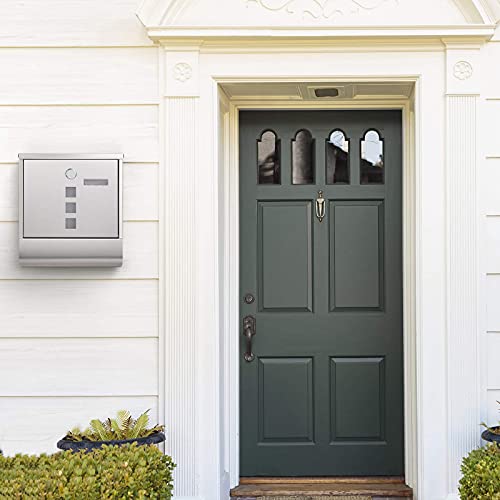 Mailbox, Wall-Mounted Post Letter Box, Capped Lock with Copper Core, Newspaper Holder, Viewing Windows, and Nameplate, Easy to Install, Silver