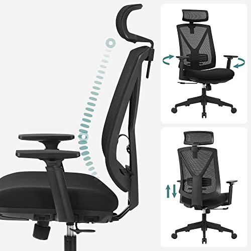 Ergonomic Office Chair with Footrest, Desk Chair with Lumbar Support, Adjustable Headrest and Armrest, Height Adjustment and Rocker Function, Maximum Load 150 kg, Black