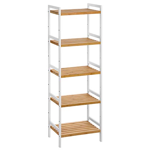 5-Tier Bamboo Storage Rack for Bathroom, Kitchen, Bedroom, 31.5 x 45 x 142 cm, Natural and White