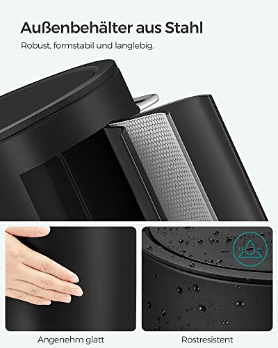 Bathroom Bin, 3 Litre Toilet Pedal Bin, Cosmetic Bin with ABS Lid and Plastic Inner Bucket, Steel