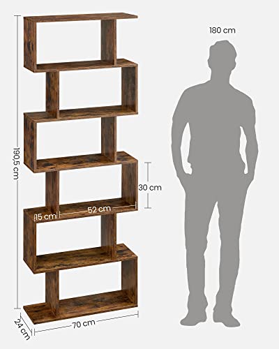 Wooden Bookcase, Cube Display Shelf and Room Divider, Freestanding Decorative Storage Shelving, 6-Tier Bookshelf, Rustic Brown