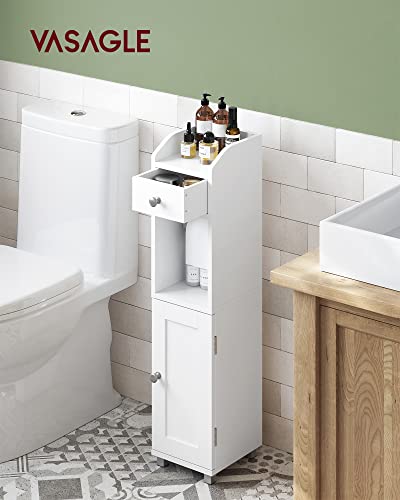 Toilet Cabinet, Bathroom Cabinet, Bathroom Shelf with Adjustable Shelf, Waterproof Feet, for Small Spaces, White