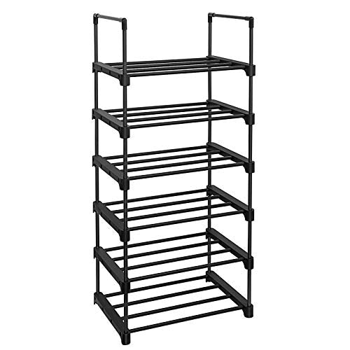 6-Tier Shoe Rack, Iron Shoe Storage Organiser, Customisable Design, Space-Saving and Versatile Shelf, for Entrance Living Room Bedroom Kitchen, 45 x 30 x 106 cm, Black