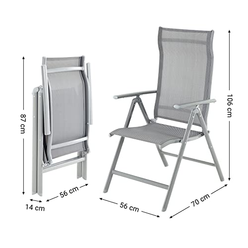 Set of 4 Folding Garden Chairs, Outdoor Chairs with Durable Aluminum Structure, 8-Angle Reclining Backrest, Max. Capacity 120 kg, Grey