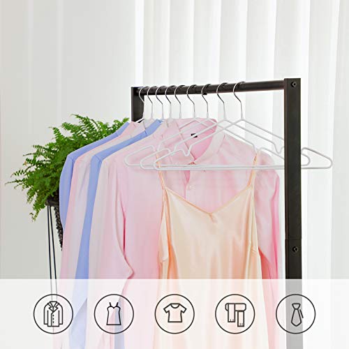 Metal Hangers, 20 Pack Non-Slip Clothes Hangers, 0.4 cm Thick, Space Saving, 360° Swivel Hooks, for Coats, Shirts, Blouses, Dresses, Tops, PVC Coating, White