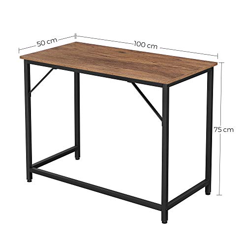 Computer Desk, Small Office Desk and Workstation, Work Desk for Home Office, Study, Bedroom, 50 x 100 x 75 cm, Industrial Style, Metal Frame, Hazelnut Brown and Black