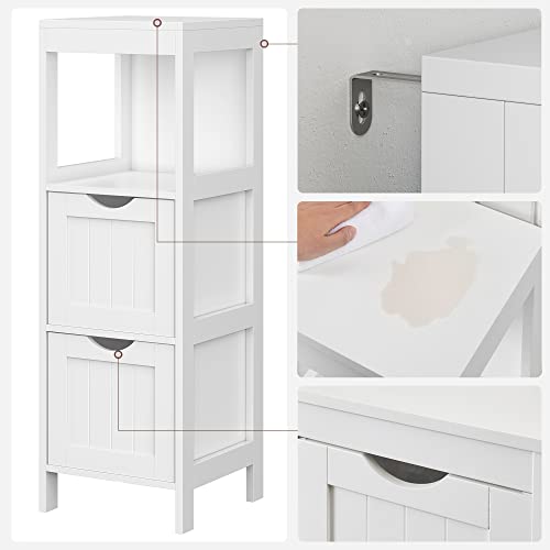 Corner Bedside Table Medicine Cabinet Storage for Bathroom Wooden 1 Open Compartment 2 Drawers Feet Country House Style White, MDF panels, 30 x 89 x 30 cm