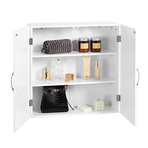 Wall Cabinet, Hanging Bathroom Storage Cabinet, Medicine Cupboard with Adjustable Shelves, Double Doors, 60 x 18 x 60 cm, Scandinavian Nordic Style, Matte White