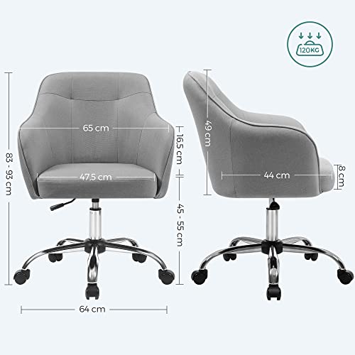 Office Chair, Comfortable Desk Chair, Height-Adjustable Computer Chair, 120 kg, Steel Frame, Faux Linen, Breathable, Home Office, Office, Light Grey