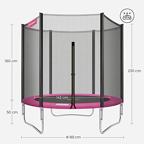 Trampoline 6 ft/8 ft/10 ft/12 ft, Kids Trampoline with Enclosure Net, Safety Pad, Ladder, 180 cm High Straight Pole, Steel Frame, TÜV Rheinland GS Certificate