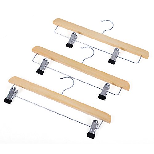 Skirt, Pack of 8, Solid Wood Trousers Hangers, with Non-Slip Clips for Pants Slacks, Shorts, Natural , 35.5 x 16.2 x 1.1 cm