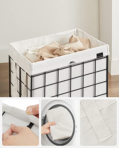 90L Laundry Basket, Collapsible Washing Basket, Laundry Hamper, Removable and Washable Bag, Metal Wire Frame, for Bedroom Bathroom, Black and White