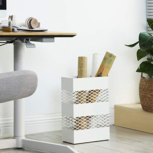 Metal Umbrella Holder, Umbrella Stand, 28 x 12 x 41 cm, Rectangular with Water Tray, Openwork Design, White