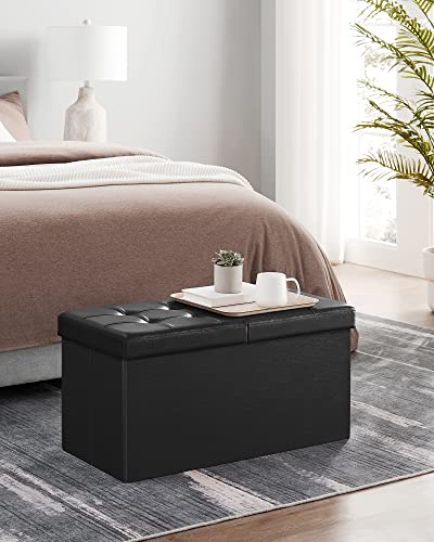 80 L Folding Ottoman Bench Storage Box Flipping Lid Load Capacity of 300 Kg 76 x 38 x 38 cm Black