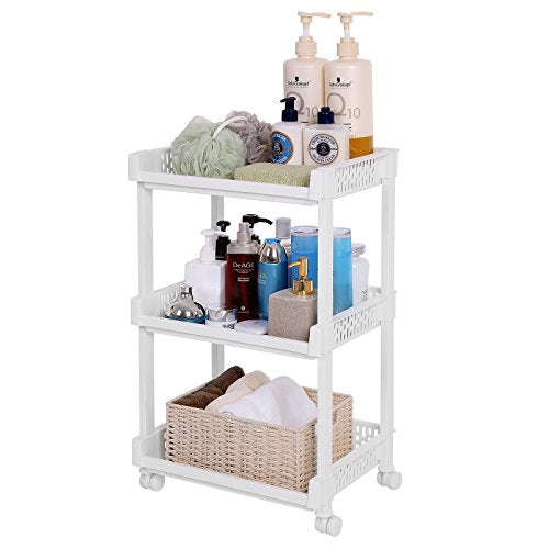 Rolling Trolley Storage Unit with 3 Shelves for Kitchen Bathroom Cellar