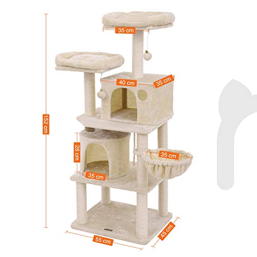 Cat Tree, Tall Cat Tower, 2 Caves, Beige