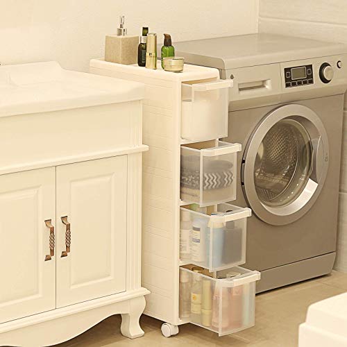 4 Drawer Recess Shelving Unit 2 Piece Separately Use Kitchen Shelving Bathroom Shelving Unit Stand Utility Trolley with Wheels 84.5cm High White