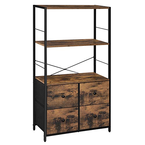 Storage Cabinet, Storage Rack with Fabric Drawers and Shelves, Industrial Bookshelf, for Living Room, Study, Bedroom, Rustic Brown and Black