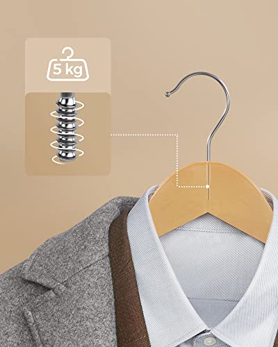 Wooden Hangers, 30 Pieces, Rack with Shoulder Grooves, Non Slip Trouser Bar and 360° Swivel Hook, for Complete Shirts Coats, Natural , Standard, Maple Wood, Metal