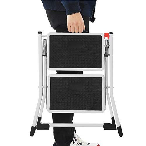 2 Step Ladder, Heavy Duty Steel, Folding, Portable with Anti-Slip Mat Max. Load Capacity up to 150 kg Tested and Certified by TÜV Rheinland