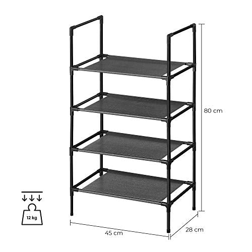 4-Tier Shoe Rack, Shoe Storage Organiser with Metal Frame, Non-Woven Fabric Layer, for Hallway, Bedroom, Living Room, 45 x 28 x 80 cm, Black