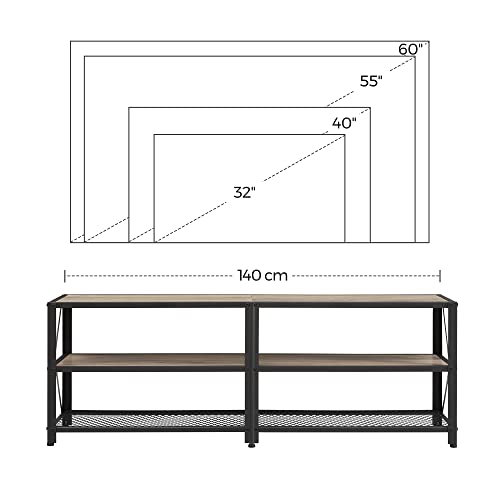 TV Stand for TV up to 65 Inches, TV Table, Entertainment Center, 3-Tier TV Console, Steel Frame, Industrial Style, for Living Room, Greige and Black U