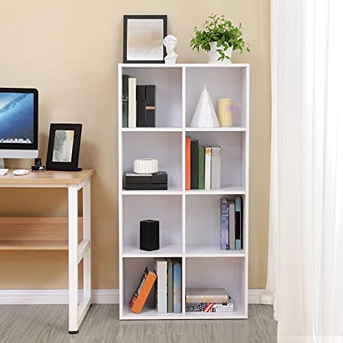 8-Cube Storage Bookshelf, Wooden Bookcase and Display Shelf, Freestanding Cabinet Unit for Office, Living Room, Bedroom, White