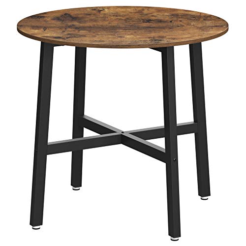 Dining Table, Round Kitchen Table, for Living Room, Office, 80 x 75 cm (Dia. x H), Industrial Style, Rustic Brown and Black