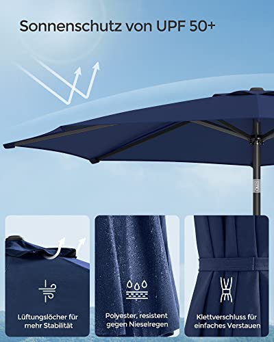 290 cm Garden Parasol Umbrella, UPF 50+, Sun Shade, 30° Tilt in 2 Directions, Crank Handle for Opening and Closing, for Outdoor Gardens Pool Balcony Patio, Base Not Included, Blue